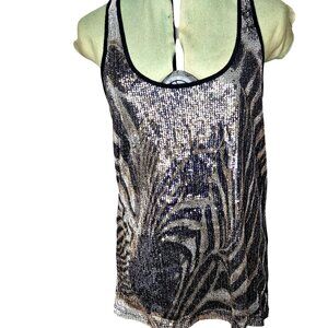 Womans Almost Famous animalcore festive sequin zebra print festive tank top L